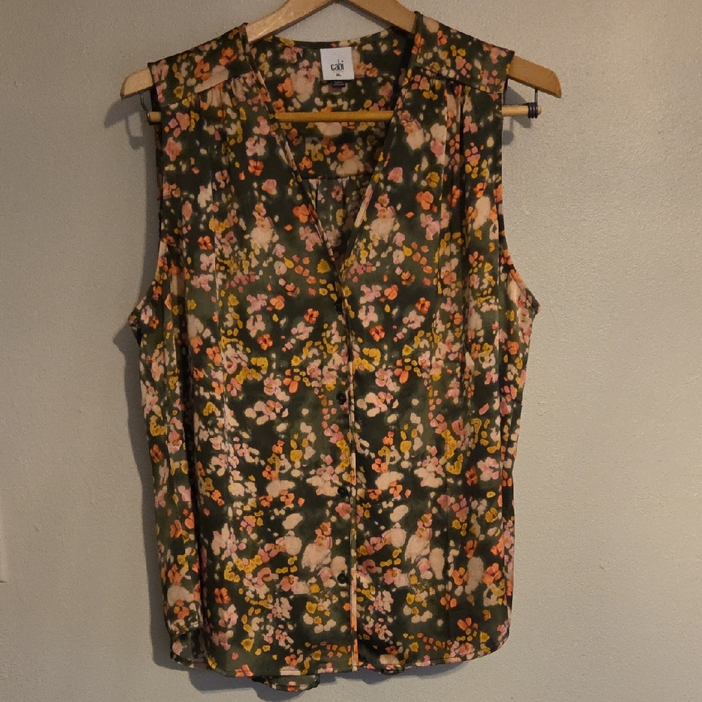 CAbi Floral Sleeveless Blouse - Black and Pink